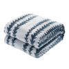 Back Printing Shaved Flannel Plush Blanket; Blue Stripe Blanket for Bed or Sofa ( Set of 2)