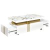 Coffee Table with Faux Marble Top, Rectangle Cocktail Table with Caster Wheels