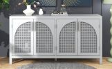 Large Storage Space Sideboard with Artificial Rattan Door and Metal Handles for Living Room and Entryway (Gray)