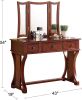 Unique Modern Bedroom Vanity Set w Stool Foldable Mirror Drawers Cherry Color