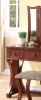 Unique Modern Bedroom Vanity Set w Stool Foldable Mirror Drawers Cherry Color