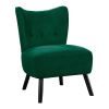 Green Velvet Covering Accent Chair Button-Tufted Back Brown Finish Wood Legs