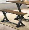 1pc Bench ONLY; Farmhouse Design Antique Oak / Antique Black Two-Tone Y-Shaped Legs Kitchen Dining Room Furniture