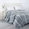 Back Printing Shaved Flannel Plush Blanket; Blue Stripe Blanket for Bed or Sofa ( Set of 2)