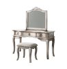 Contemporary Antique White Color Vanity Set w Stool Retro Style Drawers