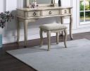 Contemporary Antique White Color Vanity Set w Stool Retro Style Drawers