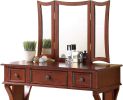 Unique Modern Bedroom Vanity Set w Stool Foldable Mirror Drawers Cherry Color