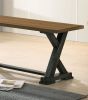 1pc Bench ONLY; Farmhouse Design Antique Oak / Antique Black Two-Tone Y-Shaped Legs Kitchen Dining Room Furniture