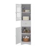 Tall Bathroom Cabinet; Acrylic Door Adjustable Shelf; White
