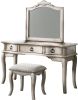Contemporary Antique White Color Vanity Set w Stool Retro Style Drawers