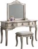 Contemporary Antique White Color Vanity Set w Stool Retro Style Drawers