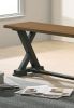 1pc Bench ONLY; Farmhouse Design Antique Oak / Antique Black Two-Tone Y-Shaped Legs Kitchen Dining Room Furniture
