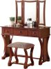 Unique Modern Bedroom Vanity Set w Stool Foldable Mirror Drawers Cherry Color