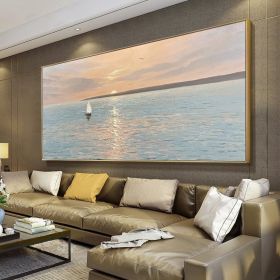 Artist Handpainted Modern Canvas Oil Painting Interior Home Decoration Painting Morning Sea Art Painting Rimless (size: 60X120cm)