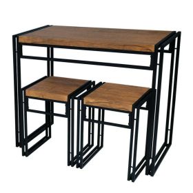 Small Dining Table Set With Two Stools (Color: BROWN)